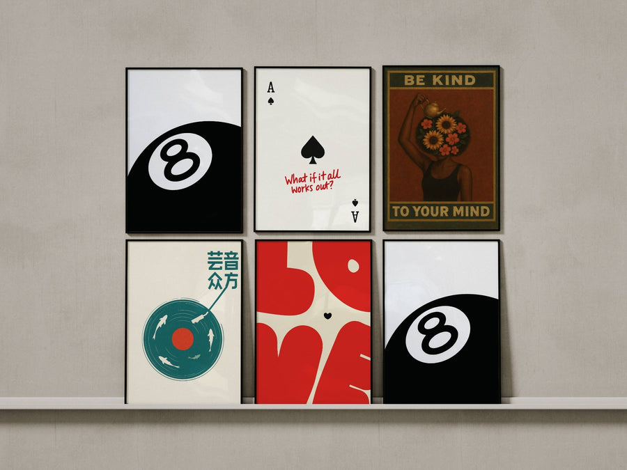 DECO Retro poster collection displayed as framed wall art