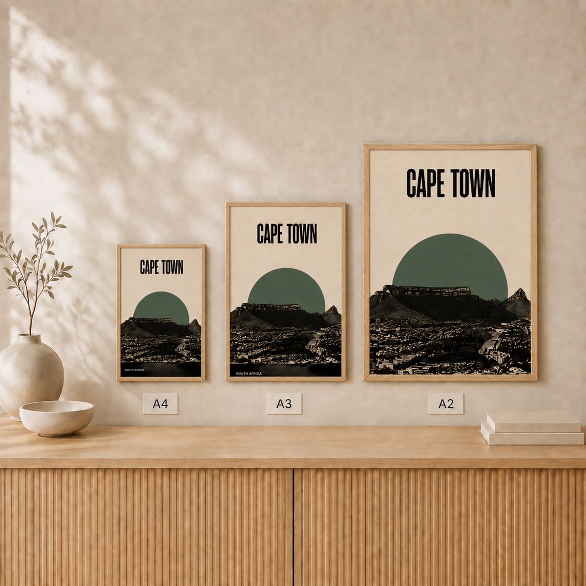 Cape Town Skyline — Framed — Size comparison #Oak