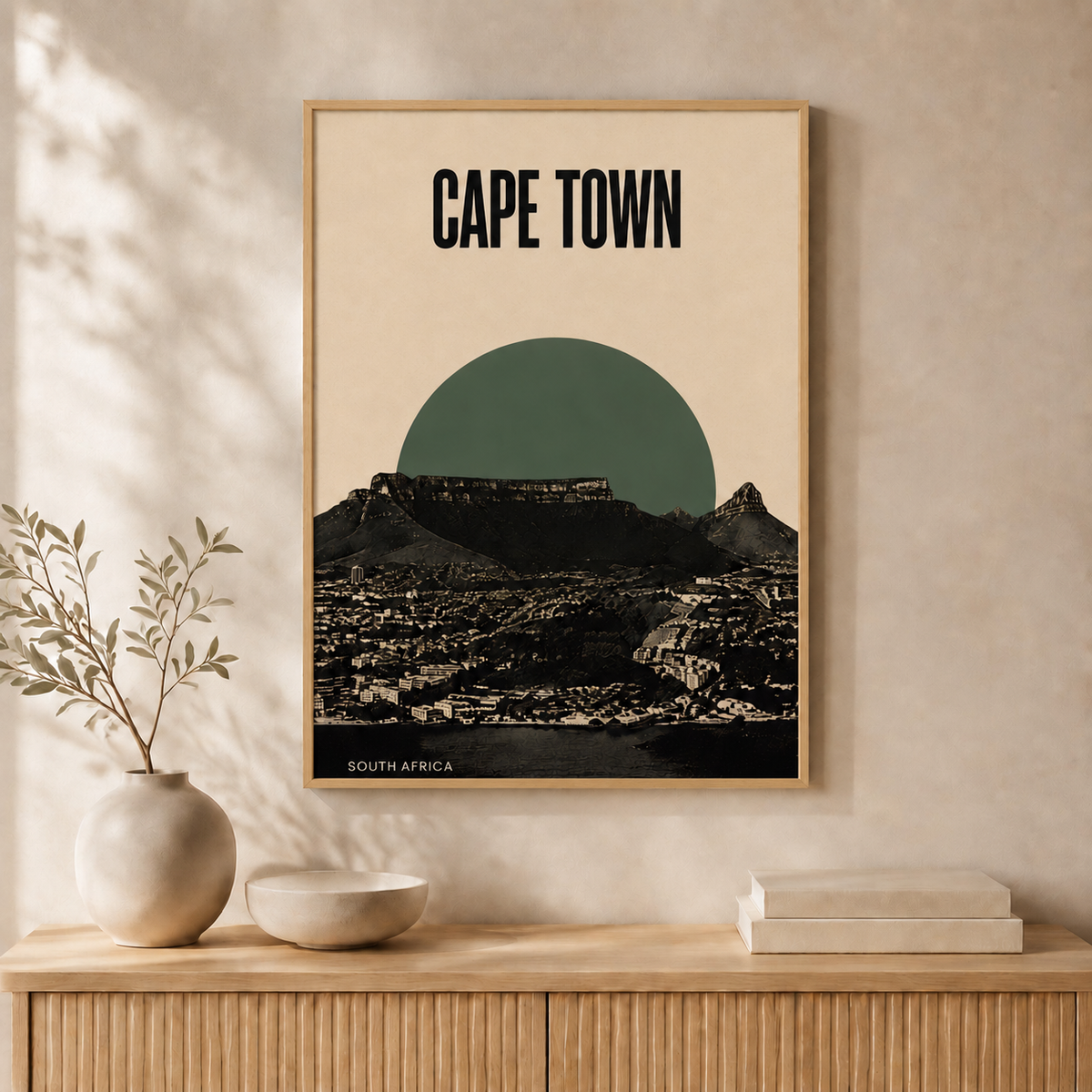 Cape Town Skyline — Framed — Wall hung #Oak