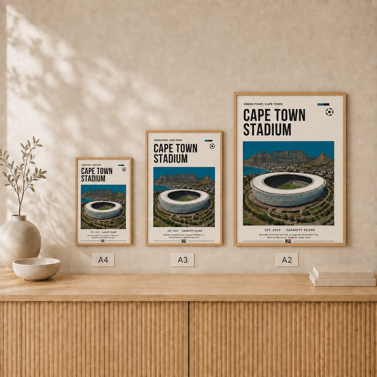 Cape Town Stadium — Framed — Size comparison #Oak