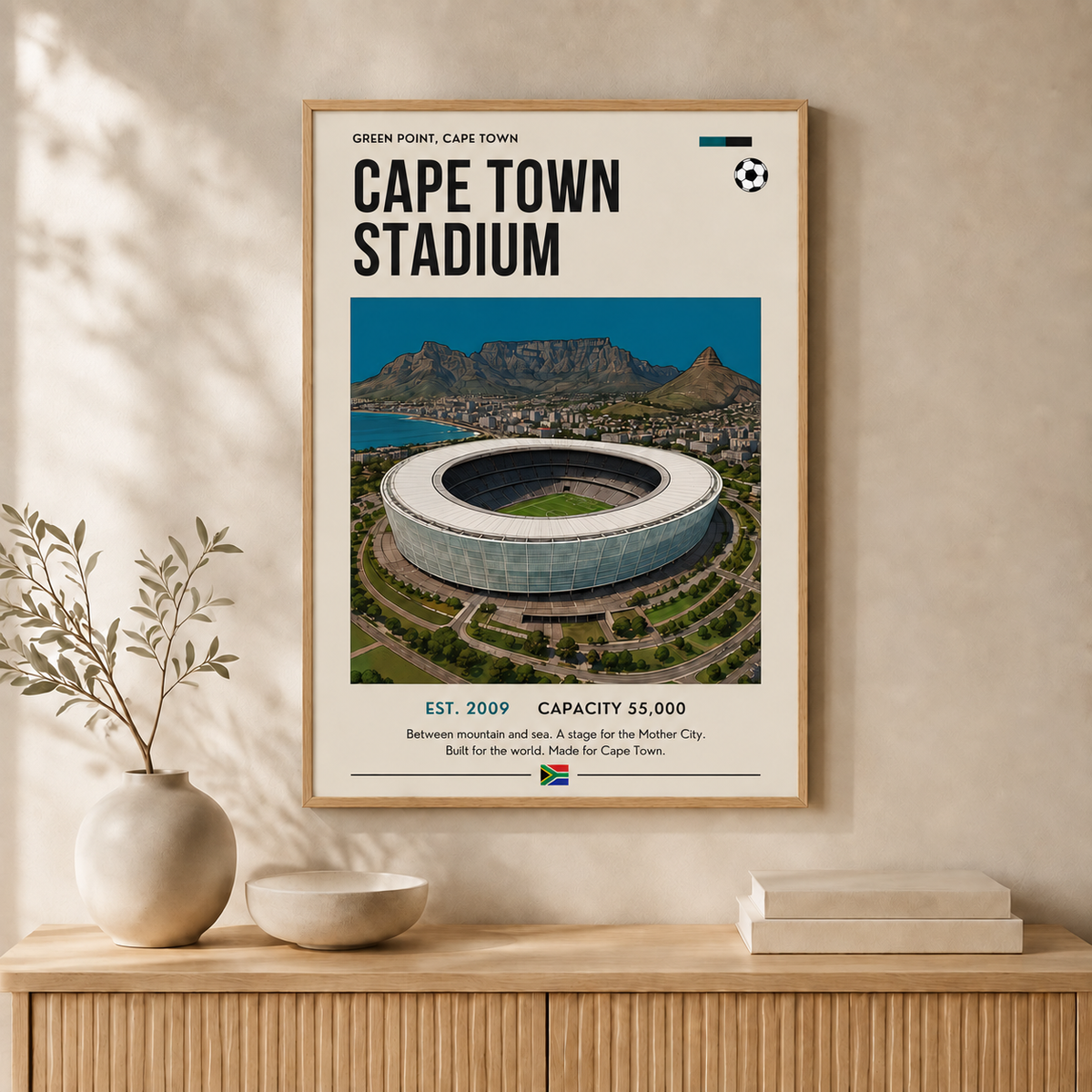 Cape Town Stadium — Framed — Wall hung #Oak