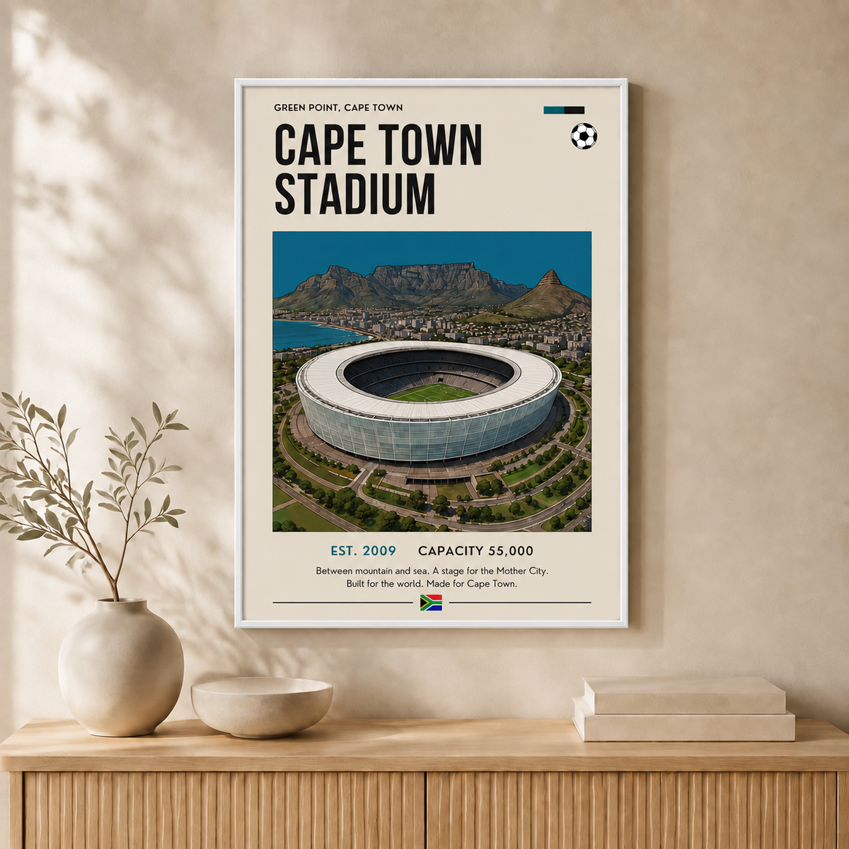 Cape Town Stadium — Framed — Wall hung #White
