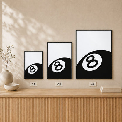 8 Ball — Framed — Size comparison #Black