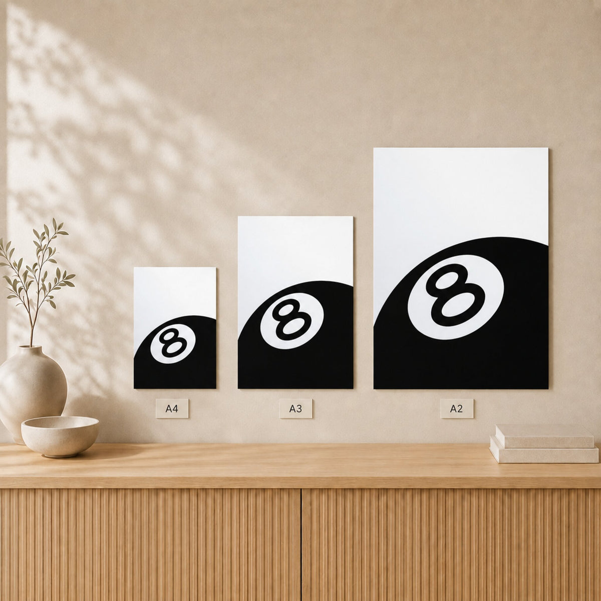 8 Ball — Unframed — Size comparison #Unframed
