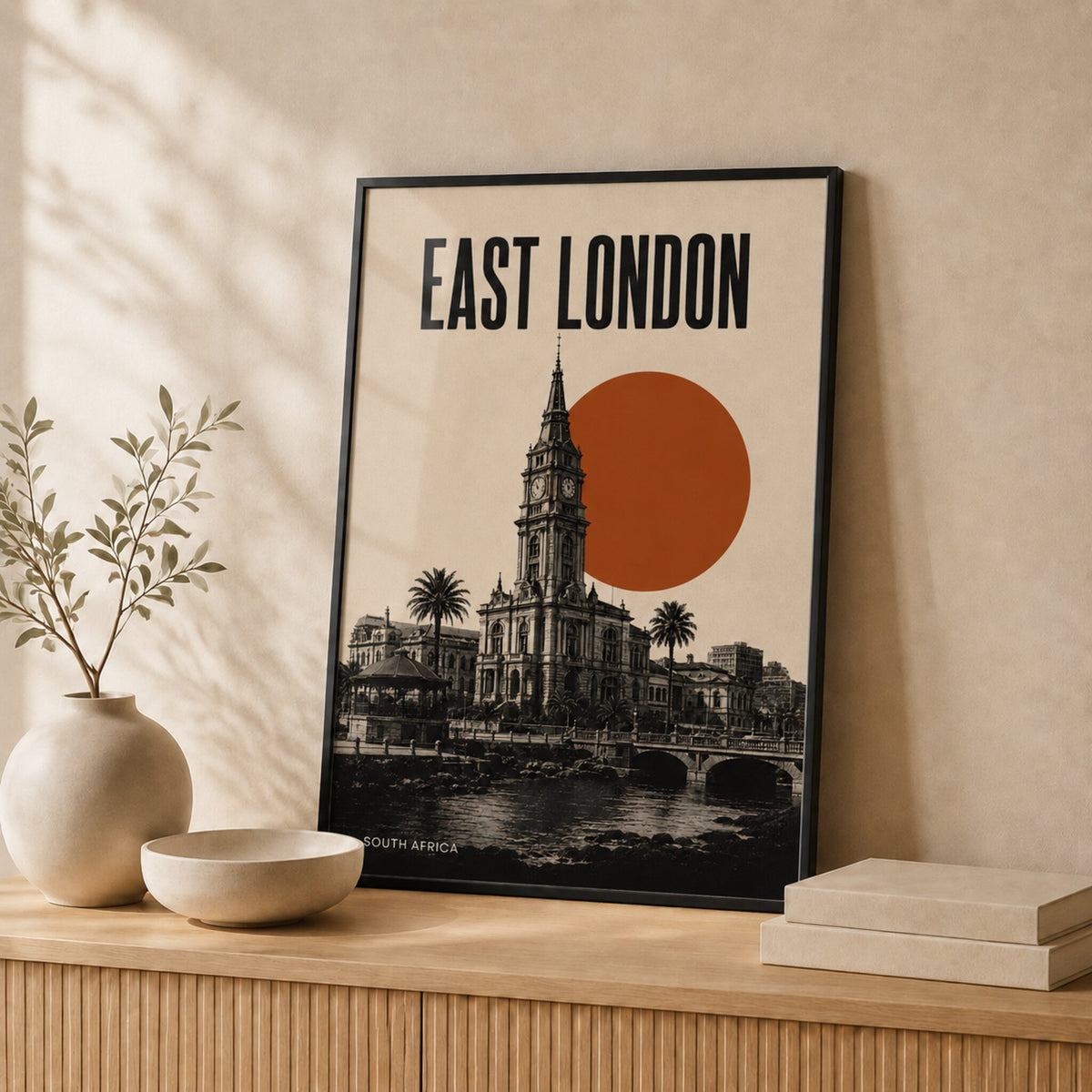 East London Skyline — Framed — Leaning on wall #Black
