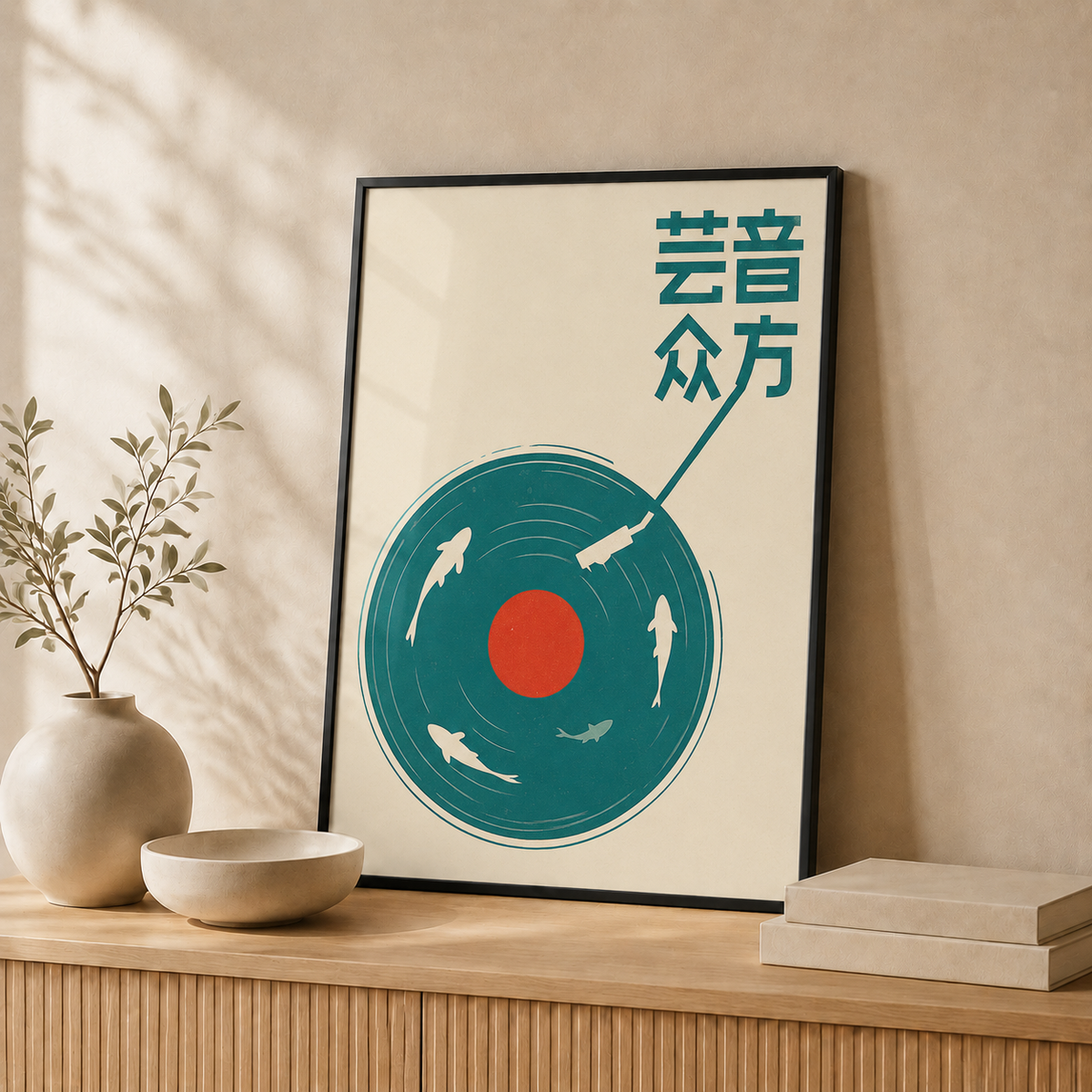 Echoes of Water art print in a black frame leaning against a wall #Black