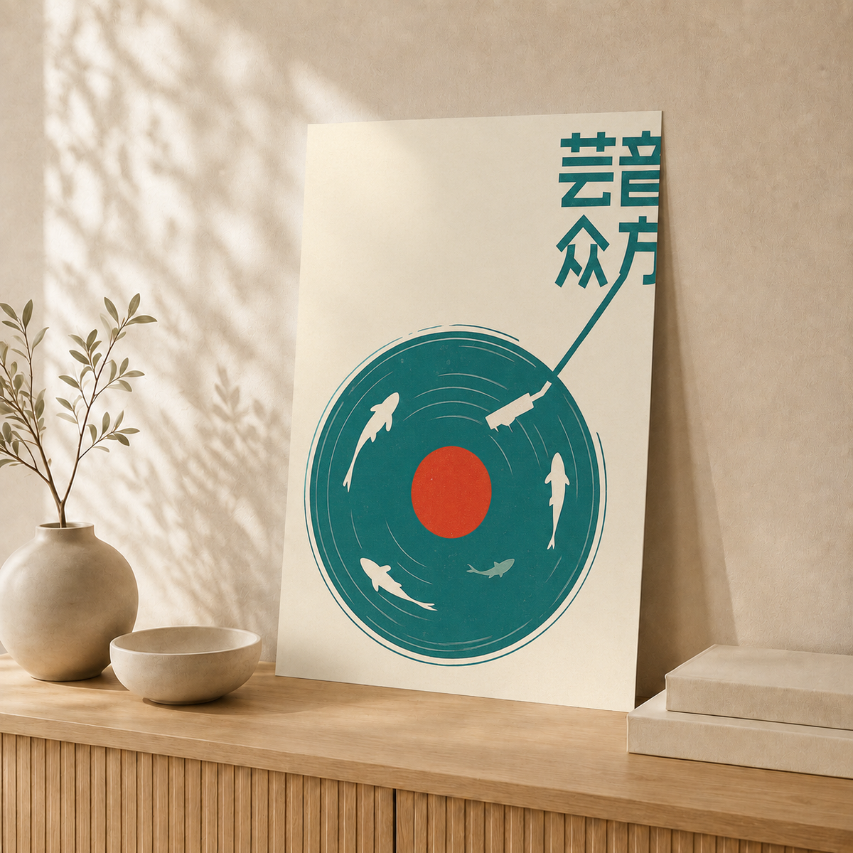 Unframed Echoes of Water retro poster leaning against a wall #Unframed
