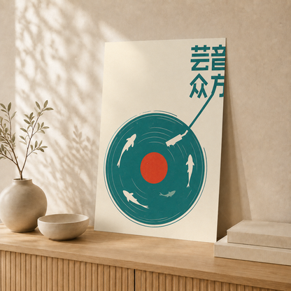 Unframed Echoes of Water retro poster leaning against a wall #Unframed
