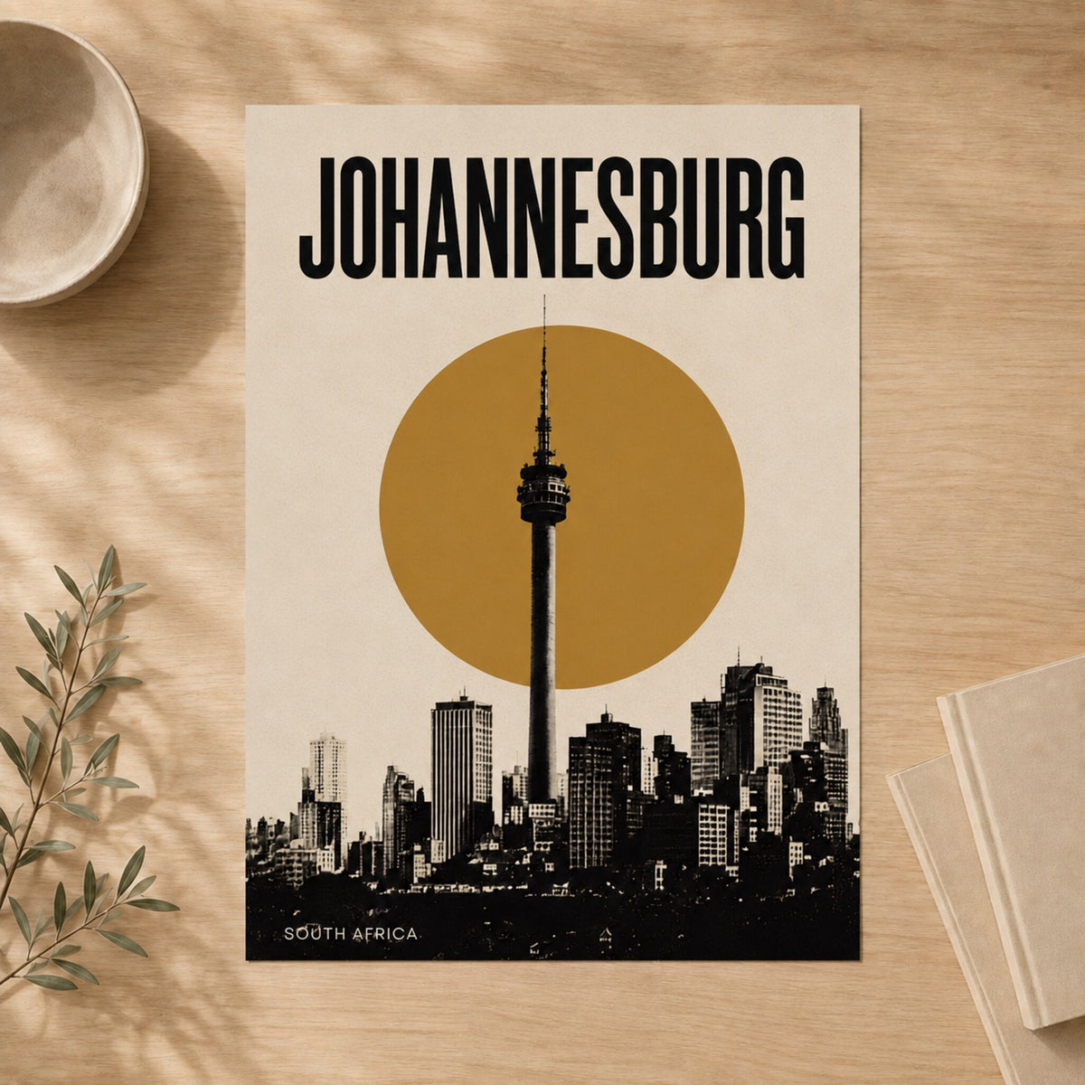 Unframed Johannesburg Skyline art print shown in a flat lay #Unframed