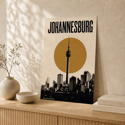 Unframed Johannesburg Skyline poster leaning against a wall #Unframed