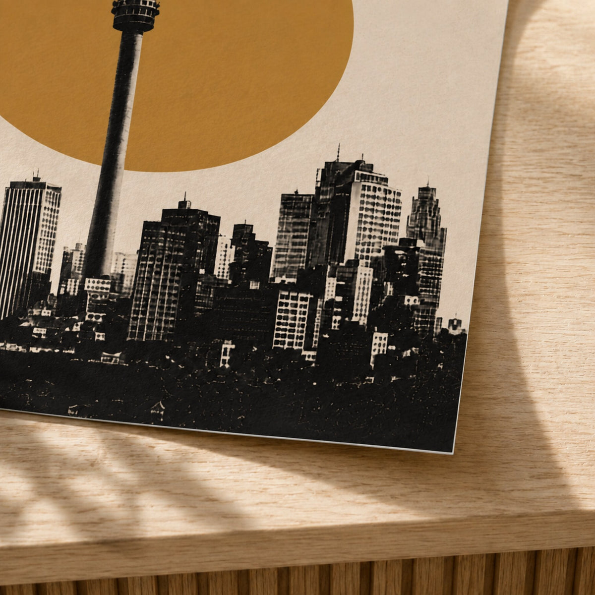 Close-up of the unframed Johannesburg Skyline poster paper and print #Unframed