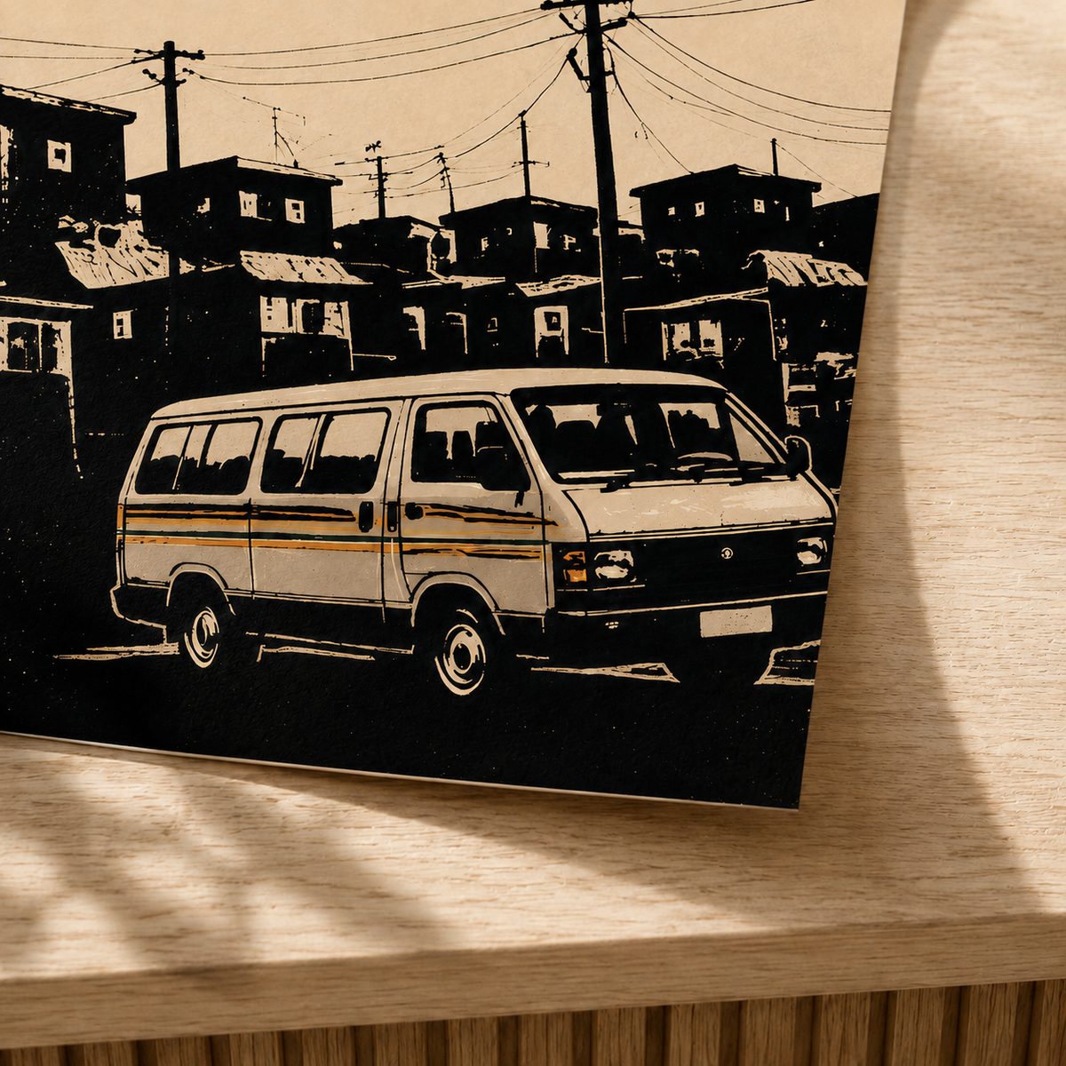 Close-up of the unframed Kasi Taxi poster showing print and paper detail #Unframed