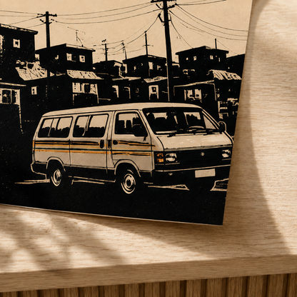 Close-up of the unframed Kasi Taxi poster showing print and paper detail #Unframed