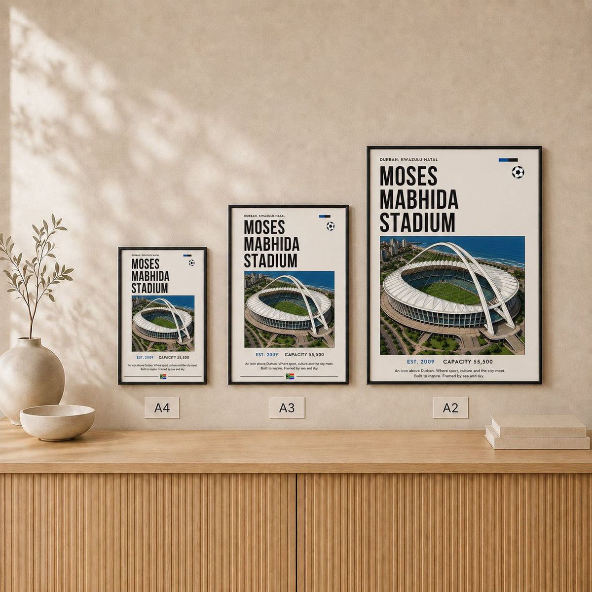 Moses Mabhida Stadium — Framed — Size comparison #Black