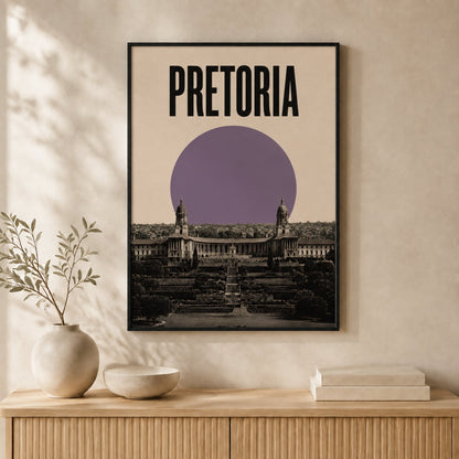 Pretoria Skyline South African wall art displayed in a black frame #Black
