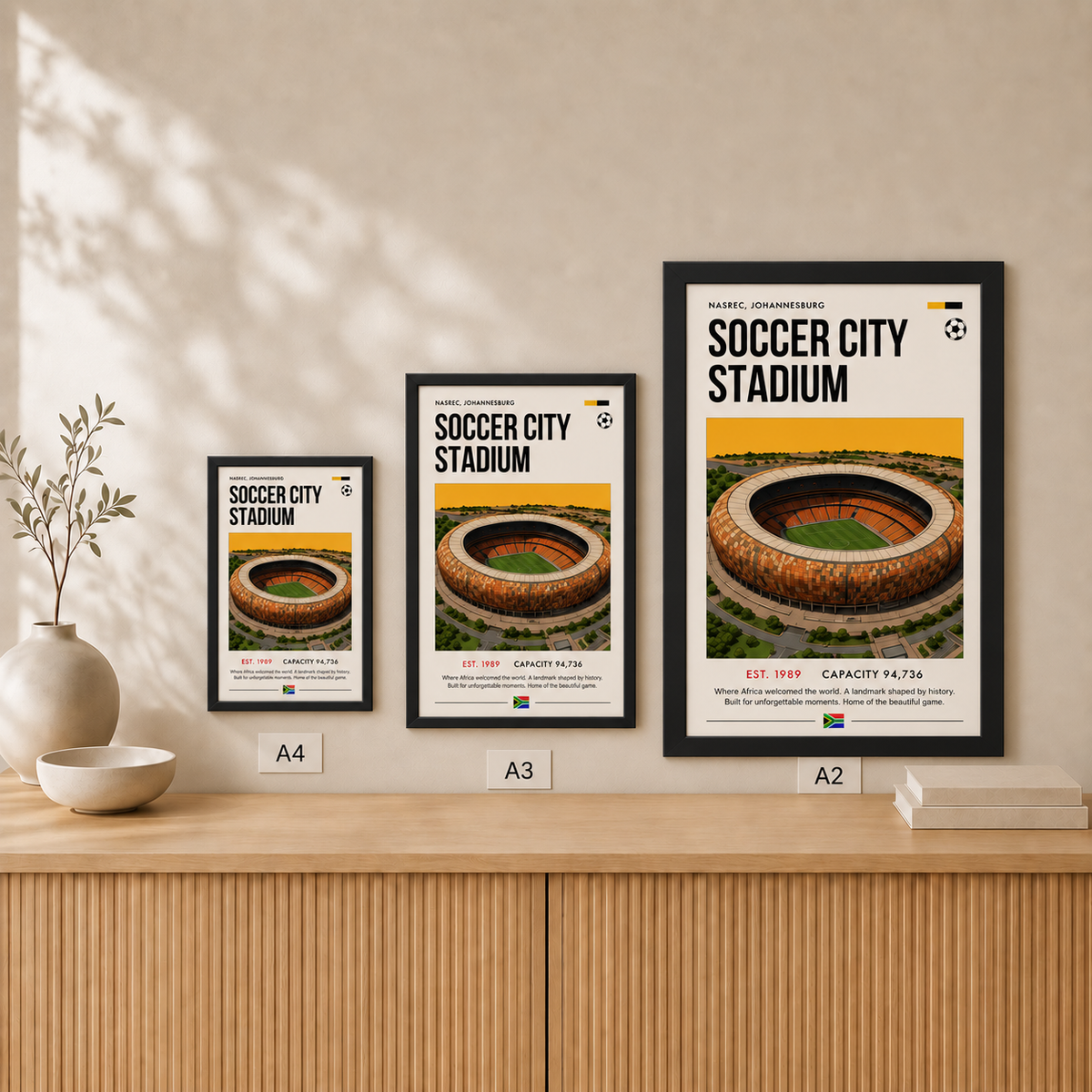 Soccer City Stadium — Framed — Size comparison #Black
