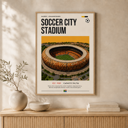 Soccer City Stadium — Framed — Wall hung #Oak