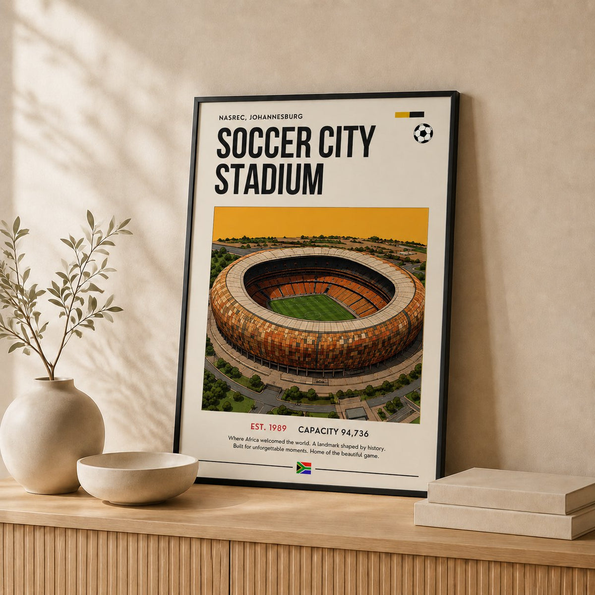 Soccer City Stadium — Framed — Leaning on wall #Black