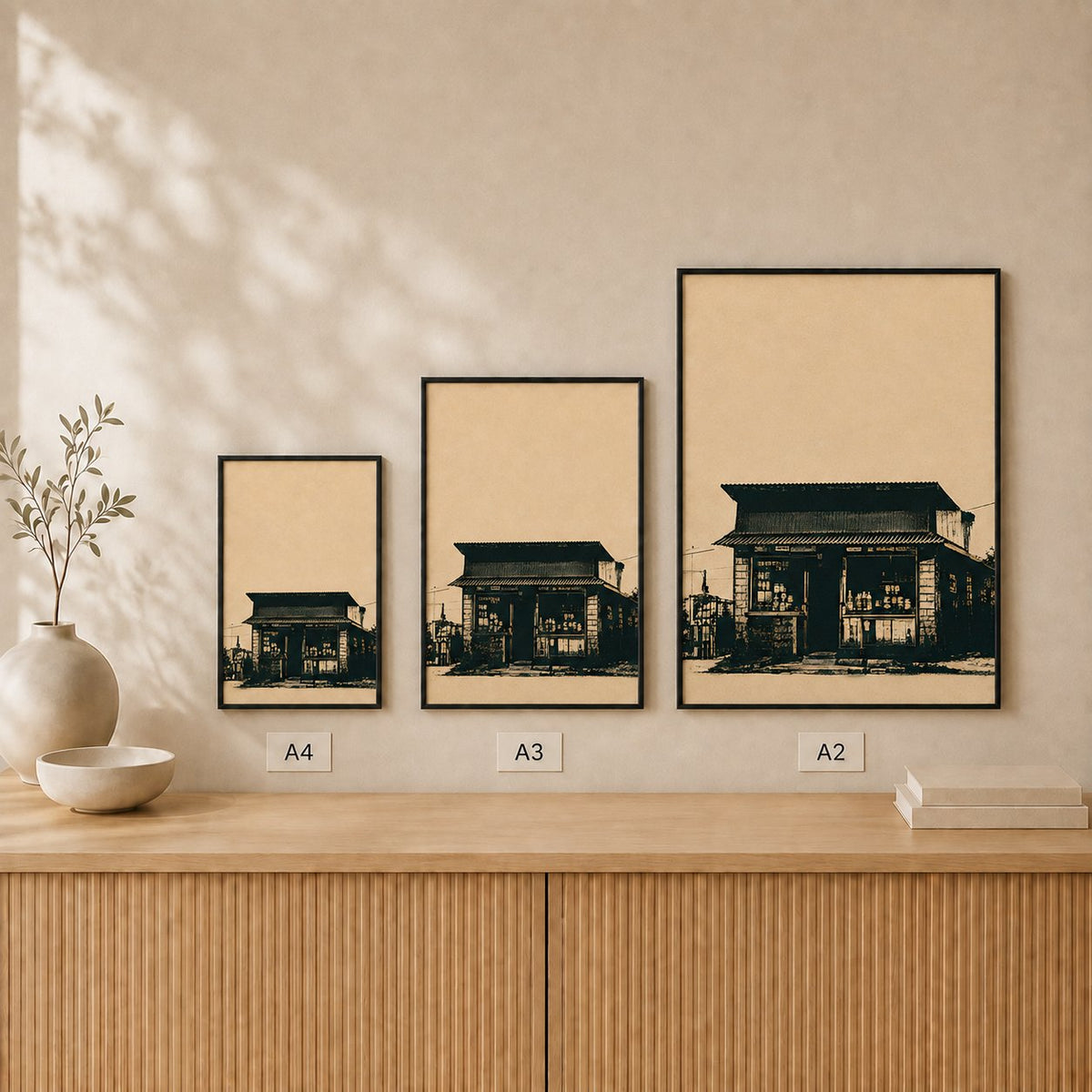 Spaza Shop — Framed — Size comparison #Black