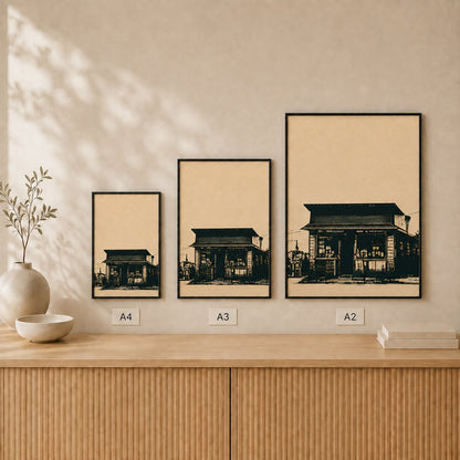 Spaza Shop — Framed — Size comparison #Black