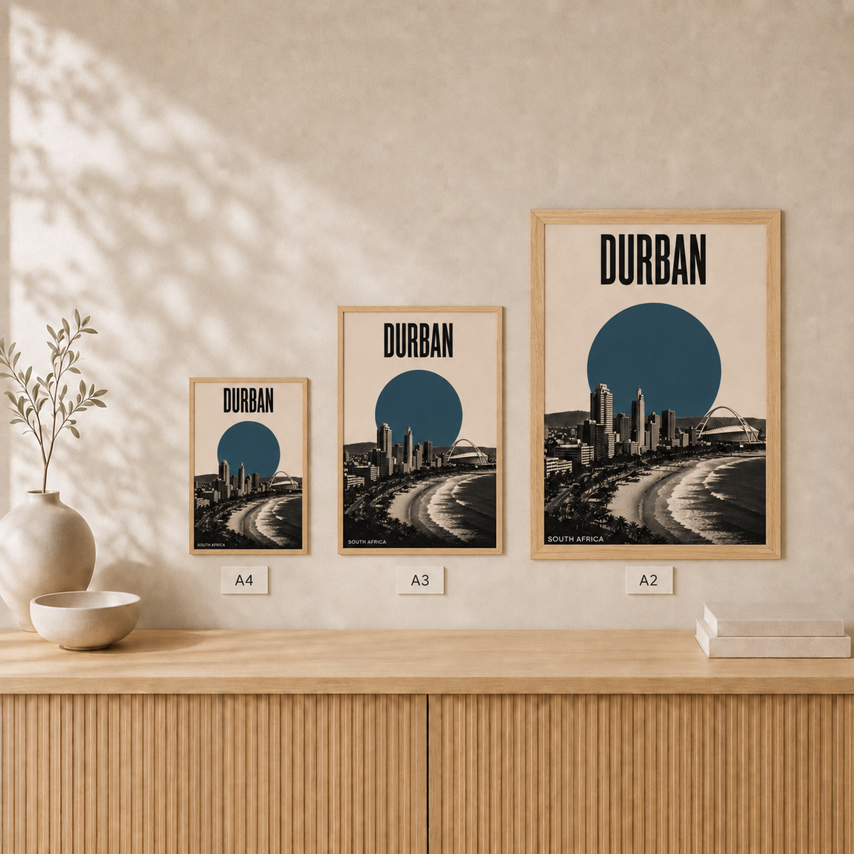 Durban Skyline — Framed — Size comparison #Oak