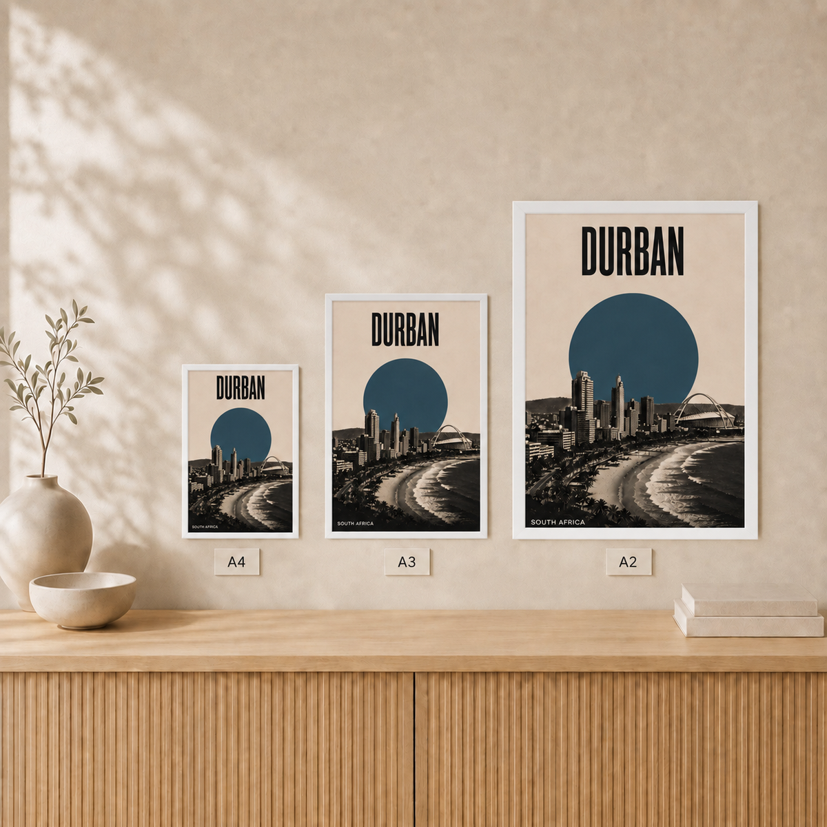 Durban Skyline — Framed — Size comparison #White