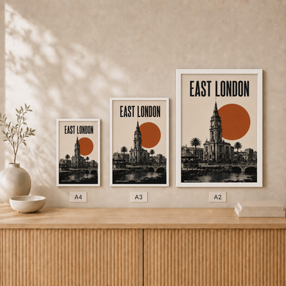 East London Skyline — Framed — Size comparison #White