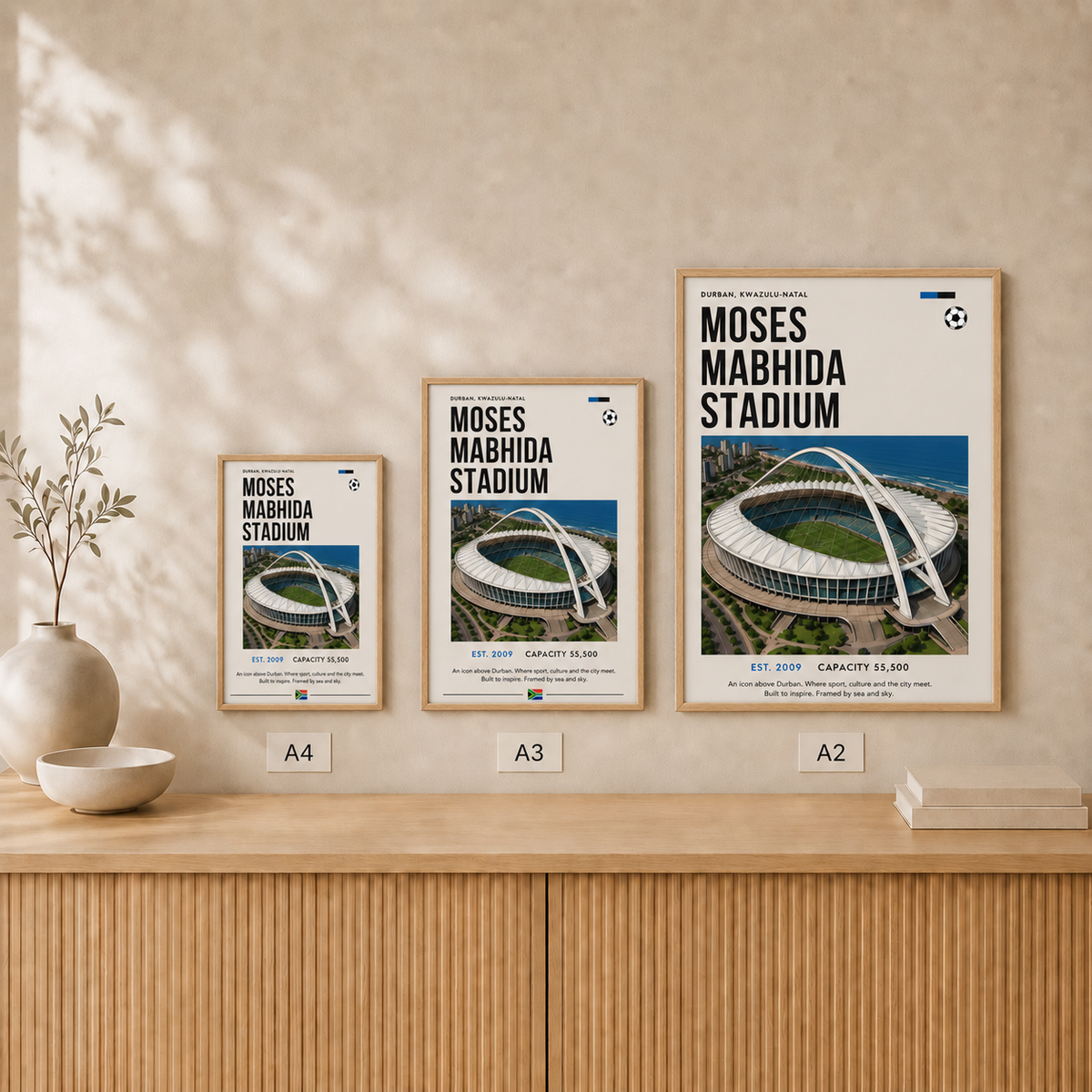 Moses Mabhida Stadium — Framed — Size comparison #Oak